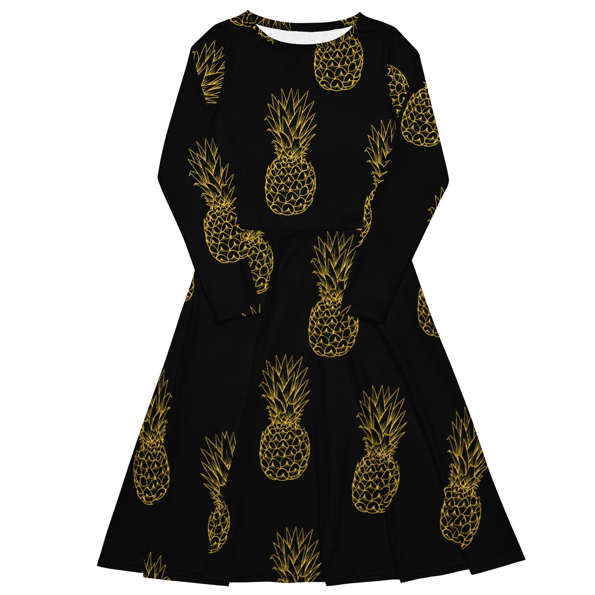 Pineapple Bliss Women's Long Sleeve Midi Dress - FLAKOUT