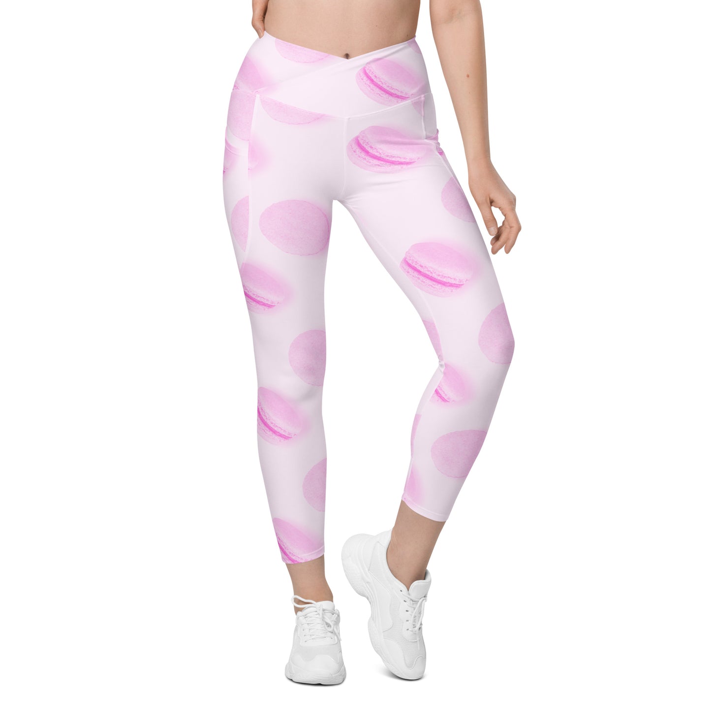 Rosé Macaron Women's Recycled Crossover Leggings With Pockets - FLAKOUT