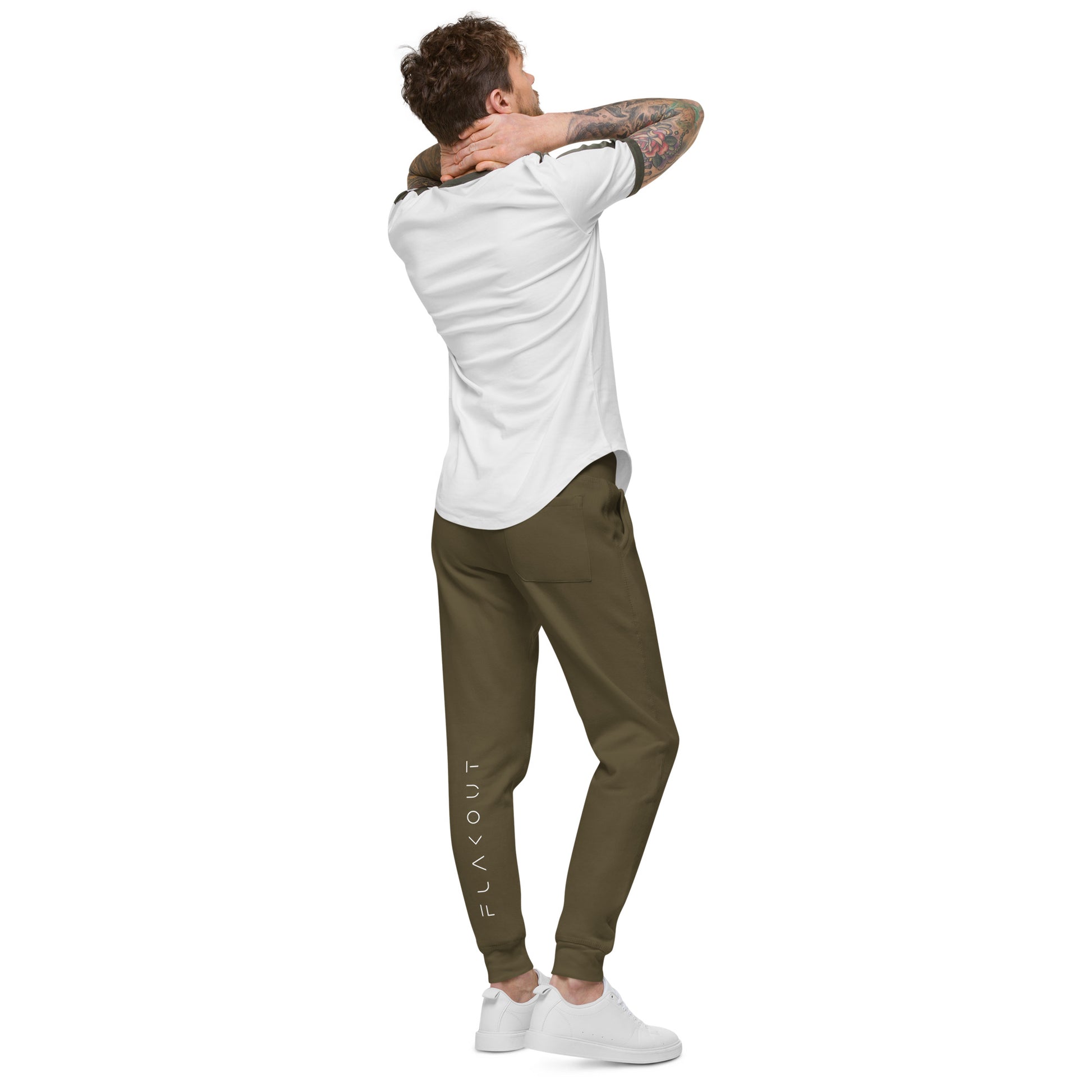 FLAKOUT Logo Back Leg Unisex Fleece Sweatpants - Military Green - FLAKOUT