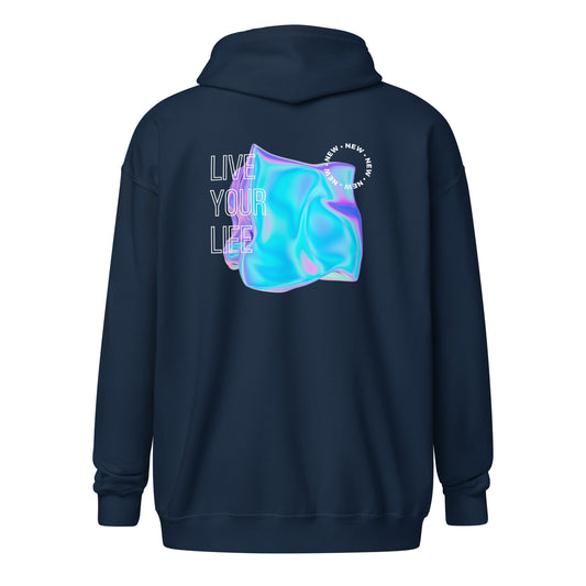 Vivid Existence Live Your Life Heavy Harmony Fusion Zip Hoodie - Navy - FLAKOUT