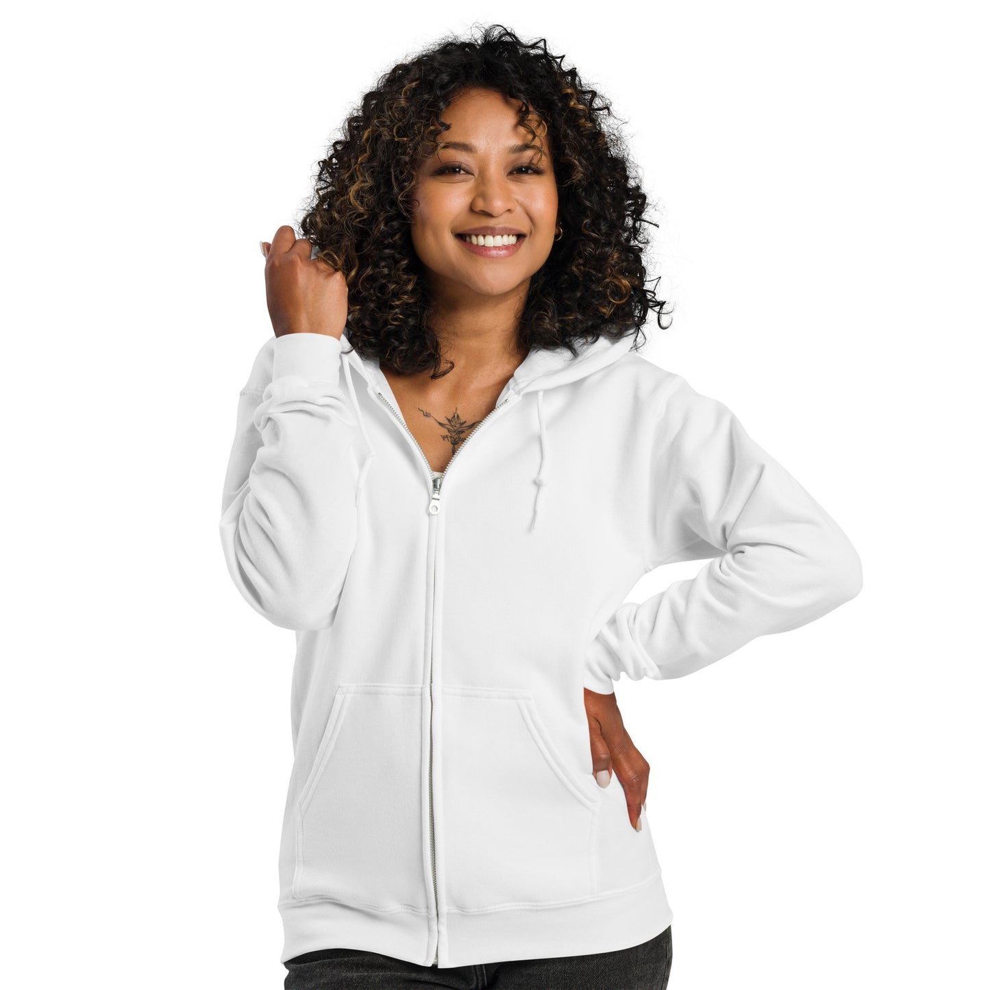 Celestial Heliacal Glow Heavy Harmony Fusion Zip Hoodie - White - FLAKOUT