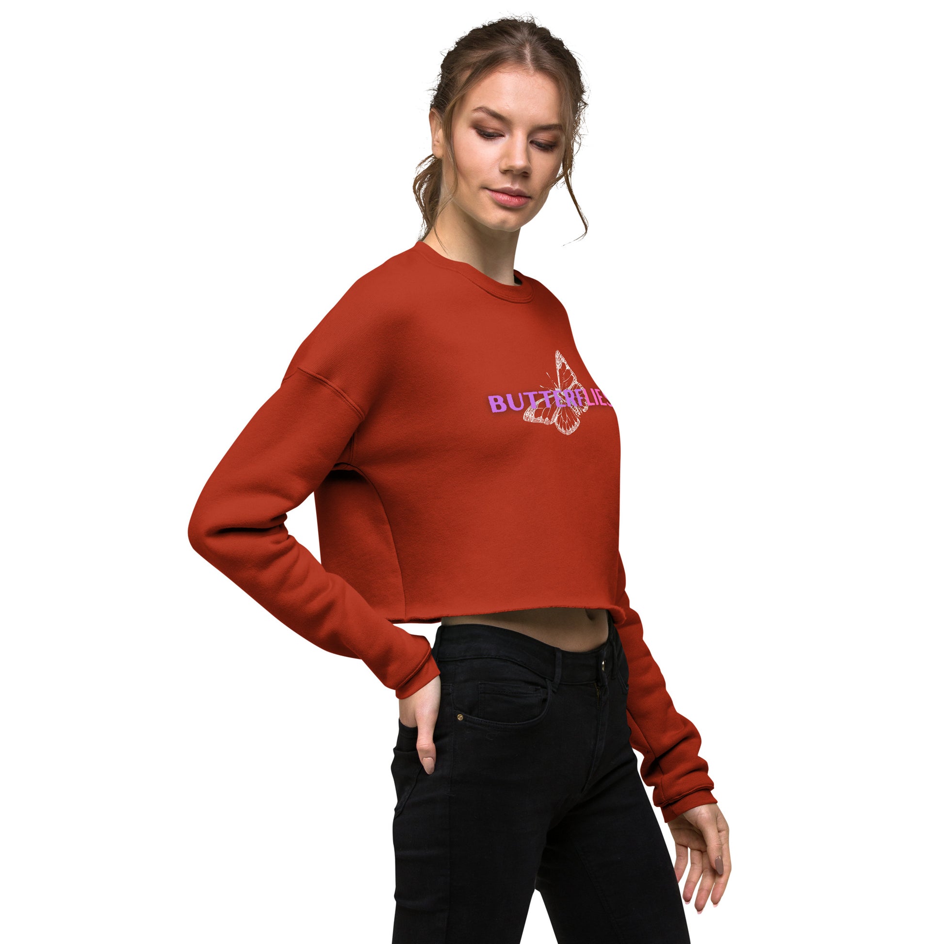 Whispers Of Wings Butterflies Women's Crop Sweatshirt - Brick - FLAKOUT