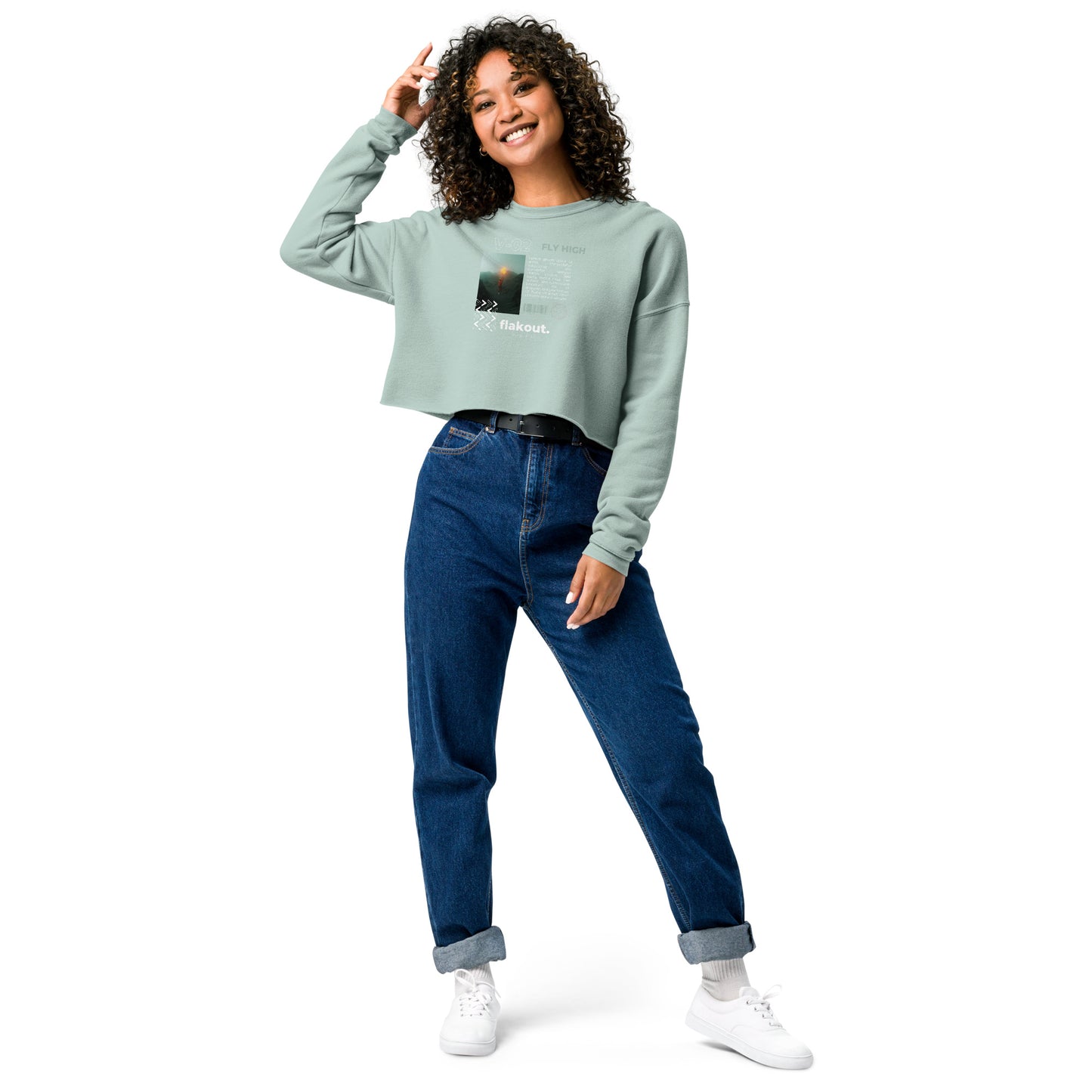 Fly High Voyager Women's Crop Sweatshirt - Dusty Blue - FLAKOUT