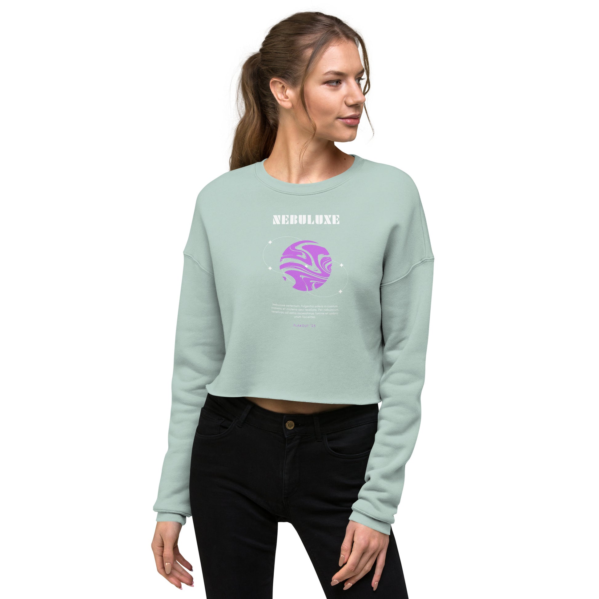 Nebuluxe Brilliance Women's Crop Sweatshirt - Dusty Blue - FLAKOUT