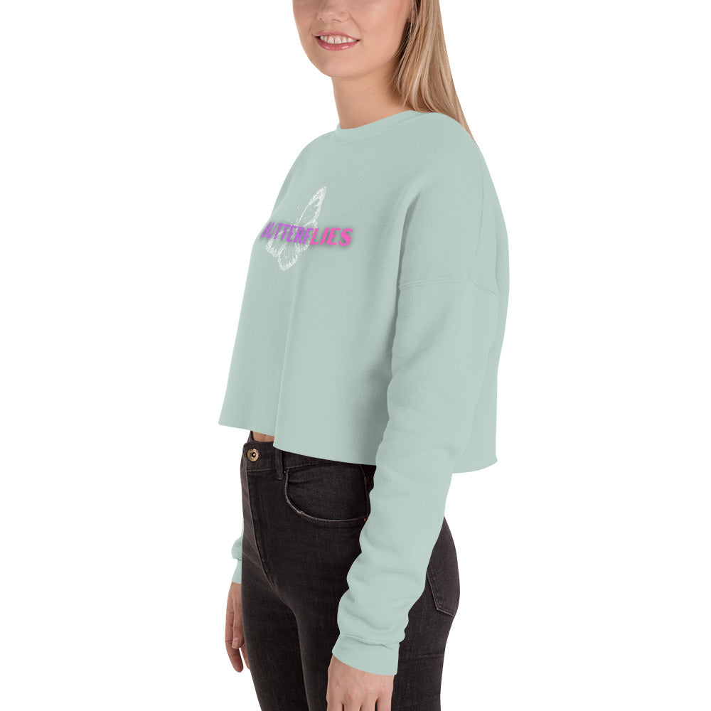 Whispers Of Wings Butterflies Women's Crop Sweatshirt - Dusty Blue - FLAKOUT