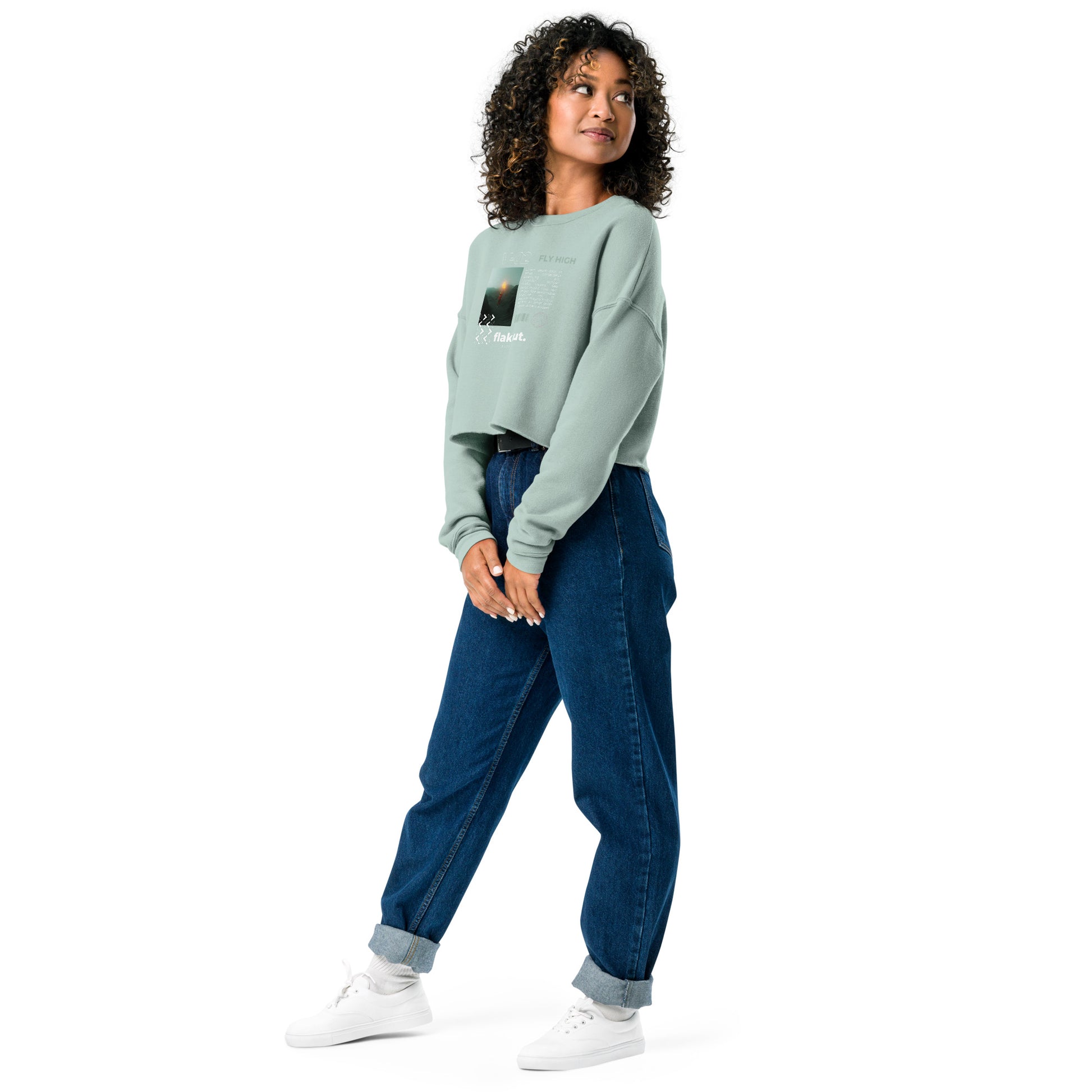 Fly High Voyager Women's Crop Sweatshirt - Dusty Blue - FLAKOUT