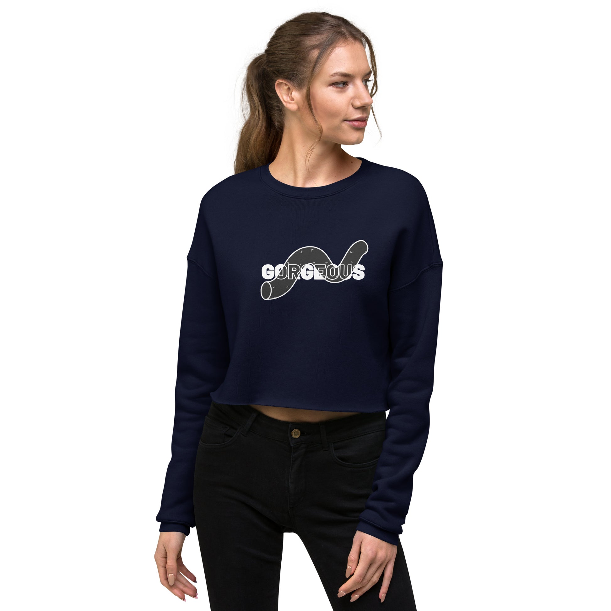 Gorgeous Opullent Allure Women's Crop Sweatshirt - Navy - FLAKOUT