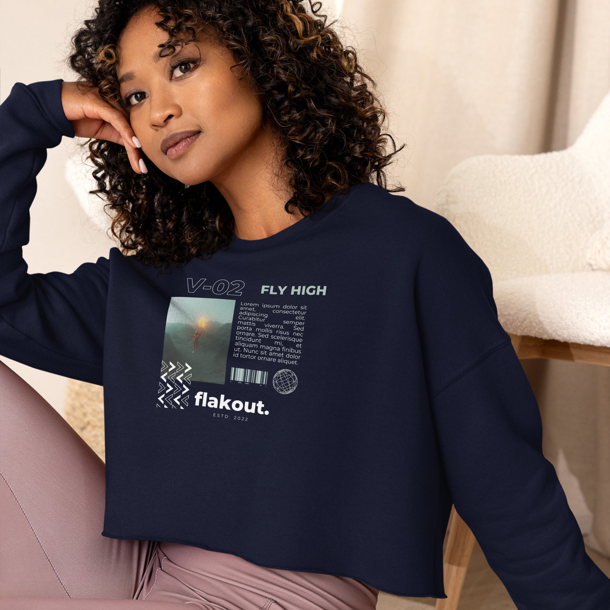 Fly High Voyager Women's Crop Sweatshirt - Navy - FLAKOUT