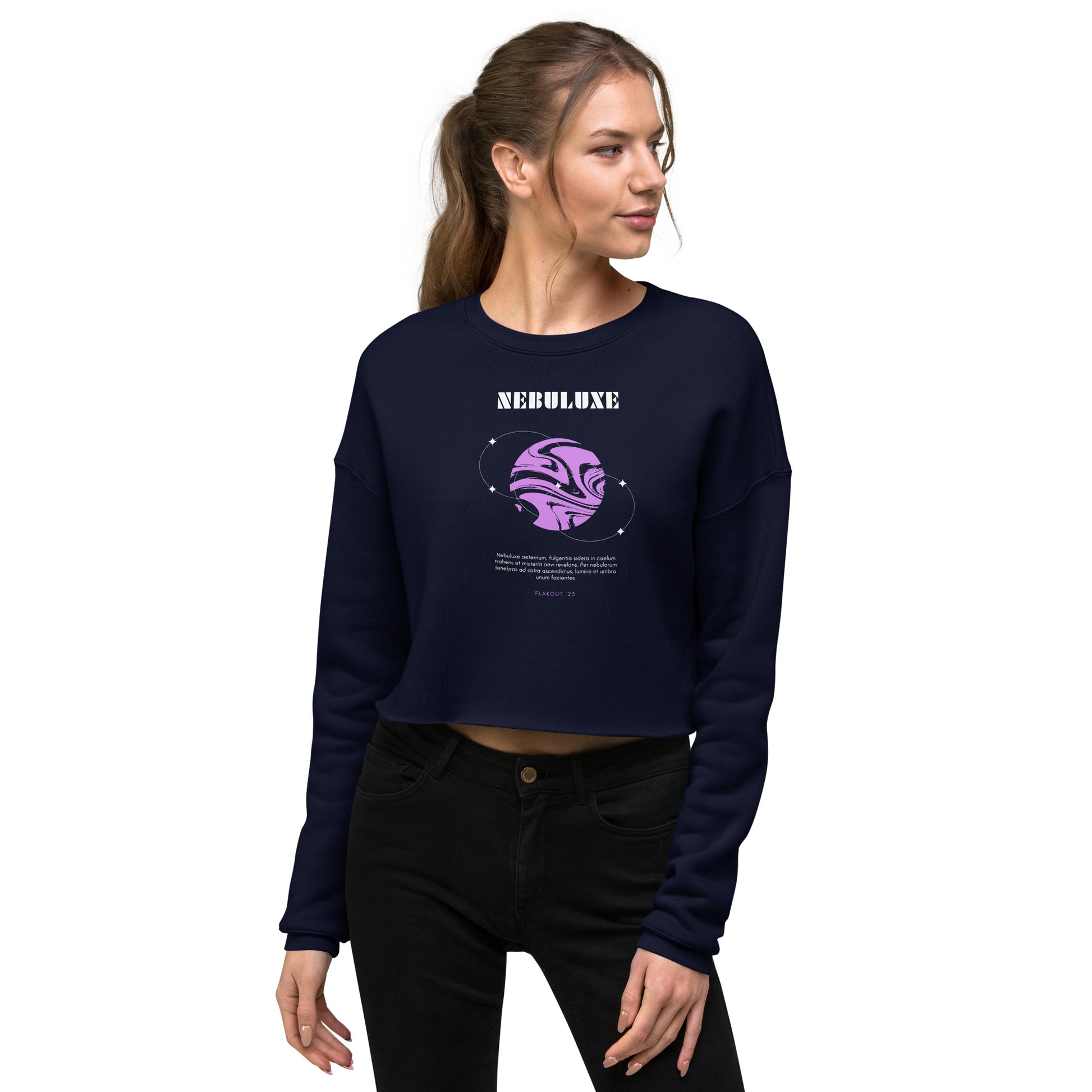 Nebuluxe Brilliance Women's Crop Sweatshirt - Navy - FLAKOUT